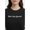 Kadın Wafıl Kumaş Tişört Regular Kalıp Bisiklet Yaka Baskılı T-Shirt - Siyah