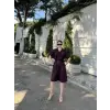 Kadın Yakalı Gömlek Kemerli Şortlu Alt-Üst Takım - Bordo