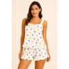 Kalp Baskılı Yumuşak Dokulu İp Askılı Şortlu Örme Pijama Takımı-(17952)