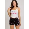 Kalp Desenli Askılı Şortlu Pijama