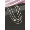 Kalp Kristal Taşlı Üçlü Kolye
