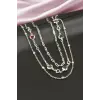 Kalp Kristal Taşlı Üçlü Kolye