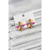 Karışık Renk Kristal Taşlı Lotus Çiçek Model Kadın Küpe