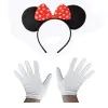 Kırmızı Fiyonklu Minnie Mouse Tacı Ve Beyaz Eldiven Seti Bx40