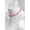 Kırmızı Renk Boncuklu Papatya Motifli Halhal