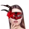 Kırmızı Renk Yandan Tüylü Güllü Gümüş Taşlı Pullu Maske 20x22 Cm Bx40