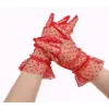 Kısa Boy Güpürlü Kırmızı Puantiyeli Tül Eldiven Kırmızı Renk Bx40