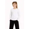 Kız Çocuk Basic Uzun Kollu Tişört Okul Günlük Rahat T-Shirt - Beyaz