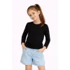 Kız Çocuk Basic Uzun Kollu Tişört Okul Günlük Rahat T-Shirt - Siyah