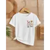 Kız Çocuk Bisiklet Yaka Baskılı T-Shirt - Beyaz