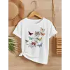 Kız Çocuk Bisiklet Yaka Baskılı T-Shirt - Beyaz