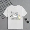 Kız Çocuk Bisiklet Yaka Baskılı T-Shirt - Beyaz