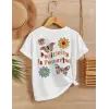 Kız Çocuk Bisiklet Yaka Baskılı T-Shirt - Beyaz