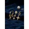 Kutup Yıldızı Model Gold Renk 3 lü Küpe Set