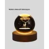 LED Işıklı Geyikli Kristal Küre Ahşap Standlı Modern Dekor Lamba