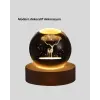 LED Işıklı Geyikli Kristal Küre Ahşap Standlı Modern Dekor Lamba