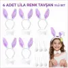 Lila Tavşan Sahne Seti 6'lı Set Taç Papyon Kuyruk
