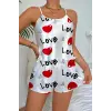 Love Desenli  Saten Şortlu Gecelik