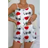 Love Desenli  Saten Şortlu Gecelik