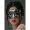Maskeli B Antik Gri Gümüş Eskitilmiş Maske B Venedik