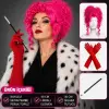 Neon Bukleli Pembe Peruk Uzun Kumaş Kırmızı Eldiven ve Sigara Tutucu Seti (3 Parça)