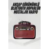 Nostalji Radyo Bluetooth Hoparlör USB-SD Kart Giriş Led Fener Işıklı Bataryalı Pilli