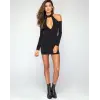 Omuz Açık Uzun Kollu Mini Elbise