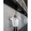 Kadın 3 iplik Pamuklu Bisiklet Yaka GÜL Baskılı SweatShirt - BeyazBeyaz