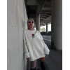 Kadın 3 iplik Pamuklu Bisiklet Yaka GÜL Baskılı SweatShirt - BeyazBeyaz