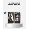 Özel Deri Çantalı 12 Parça Manikür Pedikür Bakım Seti Paslanmaz Çelik