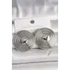 Pirinç Gümüş Renk Kalp İşlemeli Daire Plaka Model Kadın Küpe