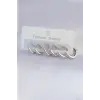 Pirinç Gümüş Renk Oval Küpe Seti 5886