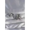 Pirinç Gümüş Renk Tırtıklı Bombe Model Küpe 5886