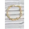 Pirinç Zirkon Taşlı Yonca Model Gold Renk Kadın Bileklik