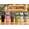 Renkli 700 ml Taşıma Kulplu Paslanmaz Çelik Termos Mug Bardak