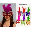 Renkli Parti Maskesi 6'lı | Tüylü Karton Maske Seti (lastikli) Bx40