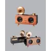 Retro Gramafon Bluetooth Hoparlör Çift Stereo Sesli FM Radyo Destekli