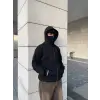 Samuray Ninja Çift Kapşonlu ZIP Fermuarlı Kanguru Çepli Tam Fermuarlı Hoodie Swetshirt - Siyah