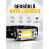 Sensör Kontrollü Şarjlı Beyaz LED Kafa Lambası ve El Feneri