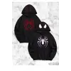 Sevgili Çift Kombini Örümcek Baskılı Kapüşonlu Sweatshirt Hoodie - Siyah