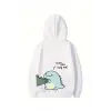 Sevgililer Günü Baskılı Oversize Kapüşonlu Sweatshirt Hoodie - Beyaz