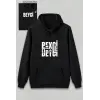 Sevgililer Günü Beyci Hediye Baskılı Oversize Kapüşonlu Sweatshirt - Siyah