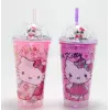 Sevimli Hello Kitty Işıklı Pipetli Boncuklu Suluk & Bardak (400 Ml)
