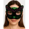 Siyah Kadife Kaplama Üzeri Pembe Yeşil Sim İşlemeli Kedi Maskesi 20x13 Cm