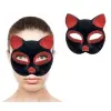 Siyah Kırmızı Simli Süet Kedi Maskesi