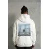 Erkek Survivor Penguin Baskılı 3 İplik Pamuklu Kapüşonlu Sweatshirt Hoodie Beyaz
