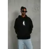 Erkek Survivor Penguin Baskılı 3 İplik Pamuklu Kapüşonlu Sweatshirt Hoodie Siyah