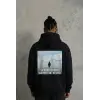 Erkek Survivor Penguin Baskılı 3 İplik Pamuklu Kapüşonlu Sweatshirt Hoodie Siyah