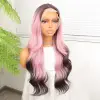 Siyah Pembe Ombre Fiber Sen Tül Peruk