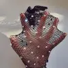 Siyah Renk İncili Elmas İşlemeli File Örgü Uzun Eldiven 45 Cm Bx40